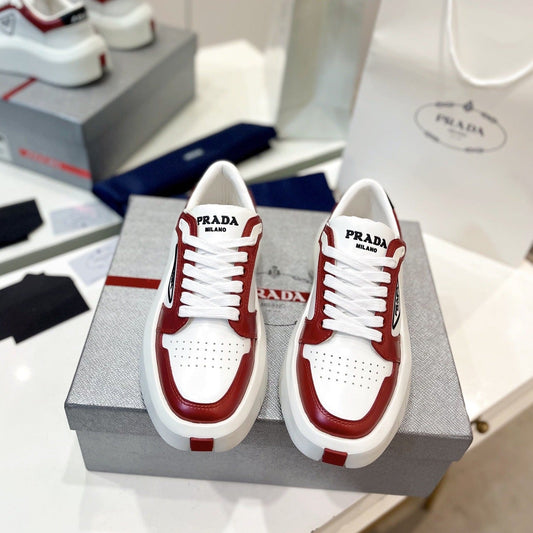 PRA DOWNTOWN THICK-SOLE SNEAKERS WHITE AND CHERRY CALFSKIN - 34