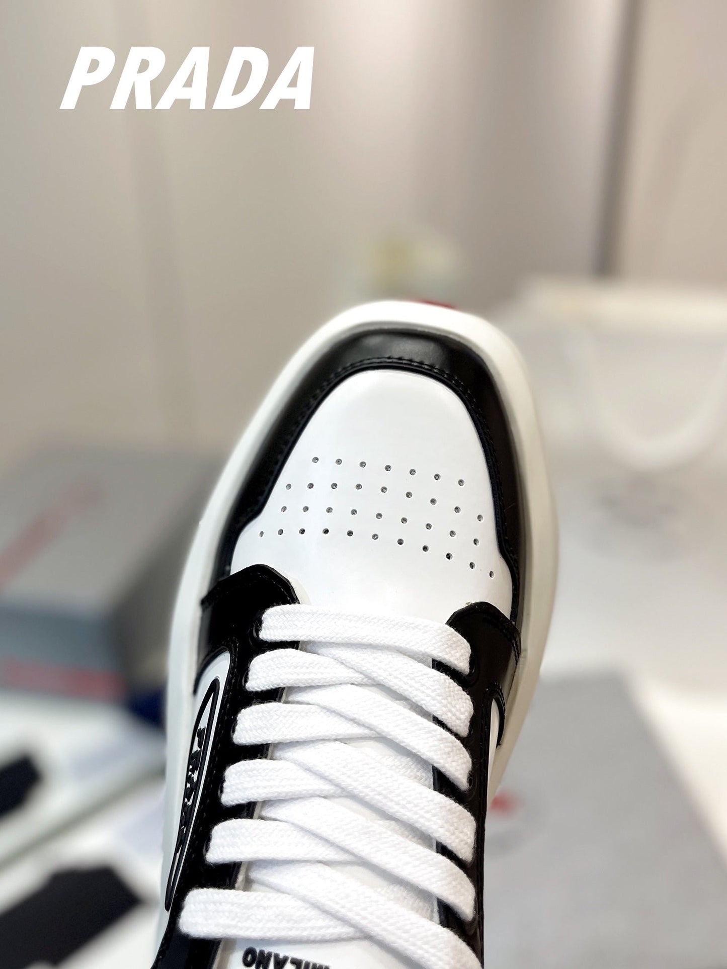 PRA DOWNTOWN THICK-SOLE SNEAKERS BLACK AND WHITE CALFSKIN - 34
