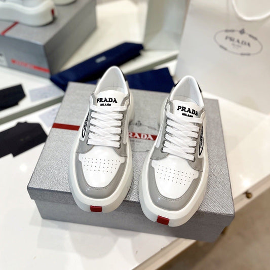 PRA DOWNTOWN THICK-SOLE SNEAKERS WHITE AND GRAY CALFSKIN - 34