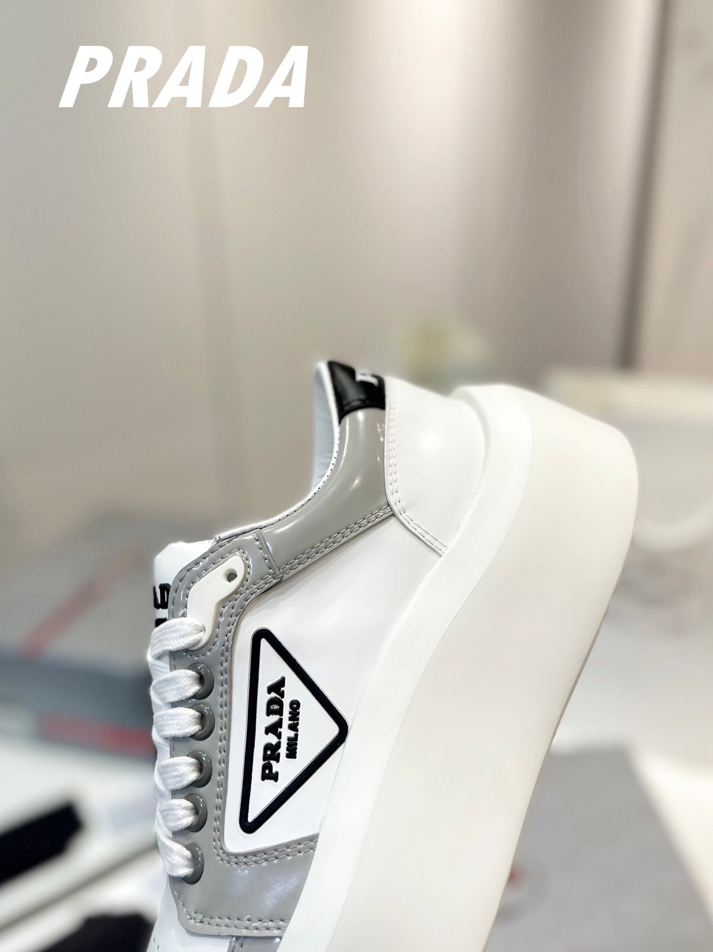 PRA DOWNTOWN THICK-SOLE SNEAKERS WHITE AND GRAY CALFSKIN - 34