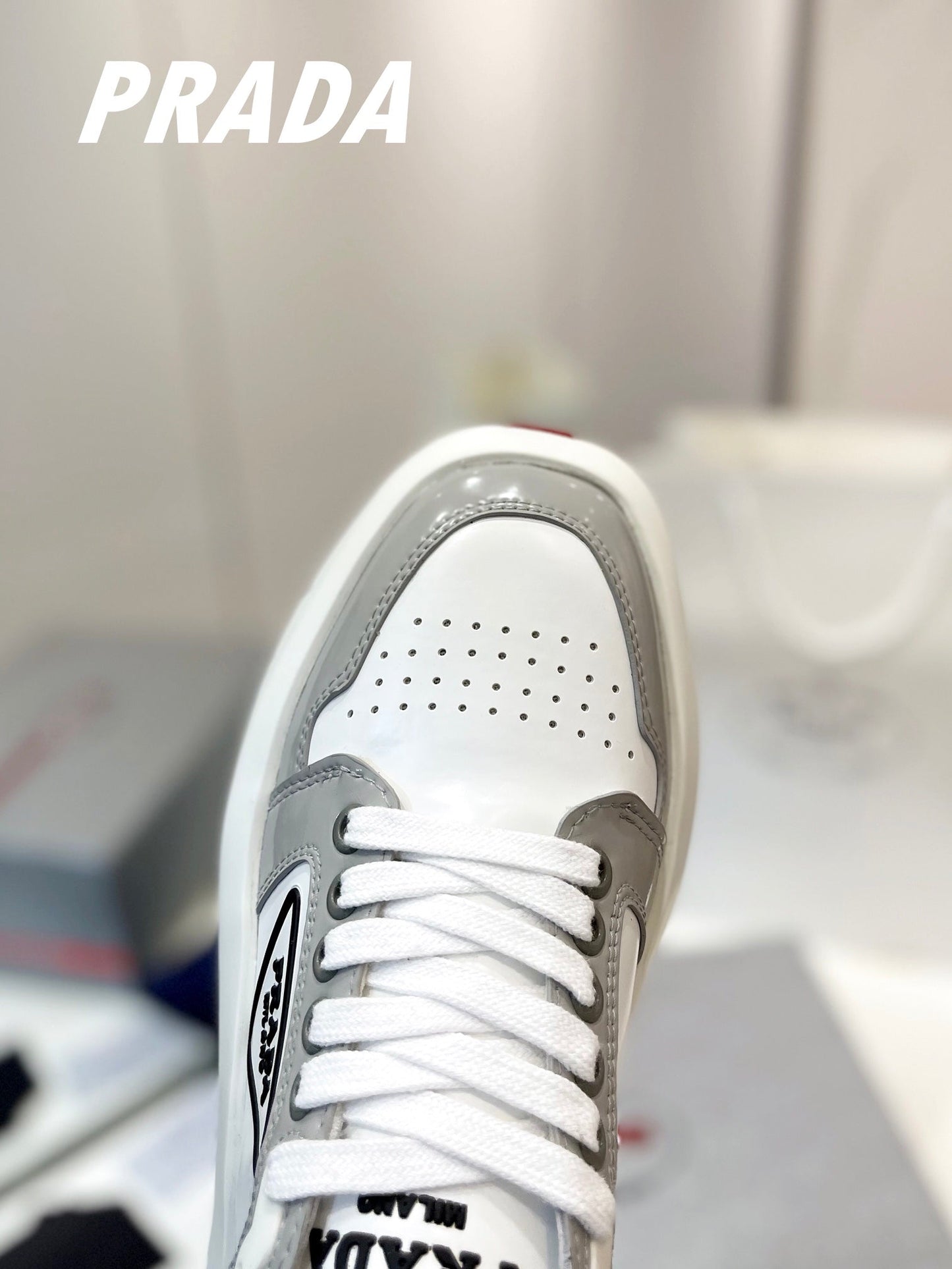 PRA DOWNTOWN THICK-SOLE SNEAKERS WHITE AND GRAY CALFSKIN - 34