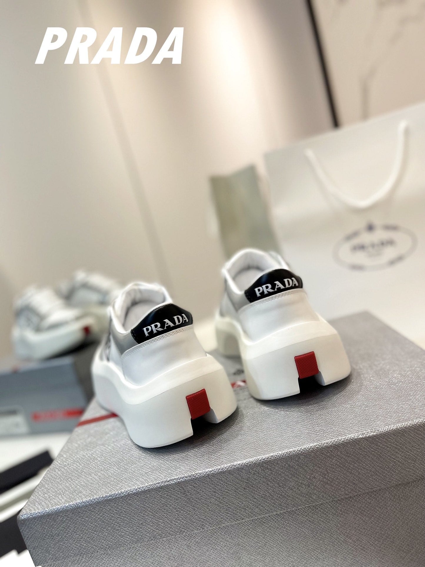 PRA DOWNTOWN THICK-SOLE SNEAKERS WHITE AND GRAY CALFSKIN - 34