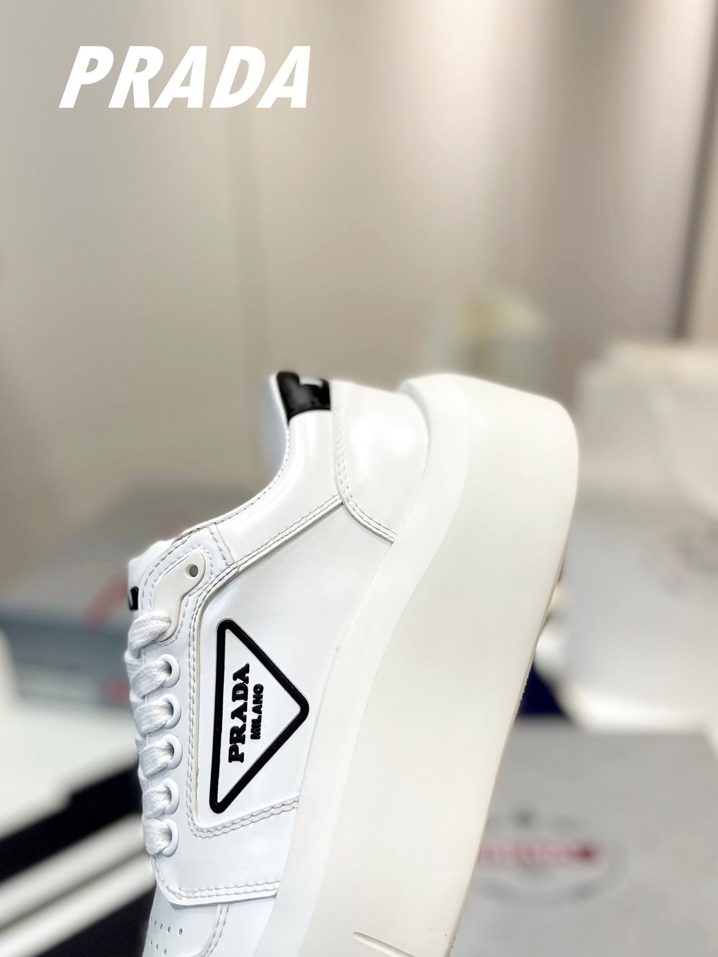 PRA DOWNTOWN THICK-SOLE SNEAKERS WHITE CALFSKIN - 34