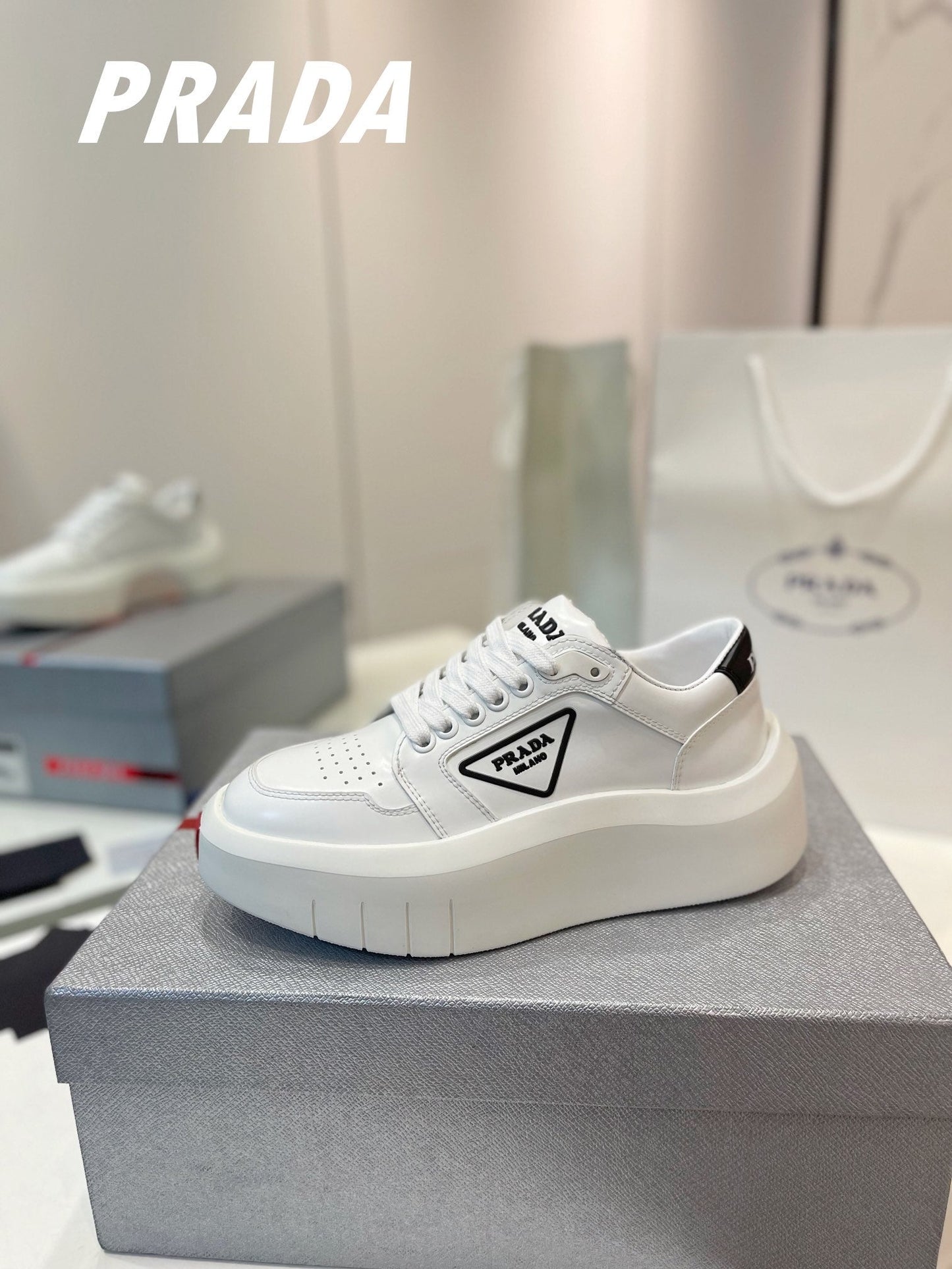 PRA DOWNTOWN THICK-SOLE SNEAKERS WHITE CALFSKIN - 34