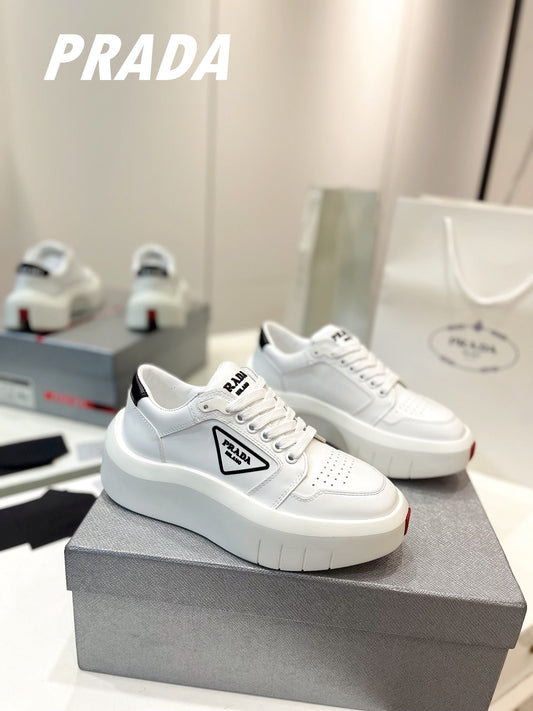 PRA DOWNTOWN THICK-SOLE SNEAKERS WHITE CALFSKIN - 34