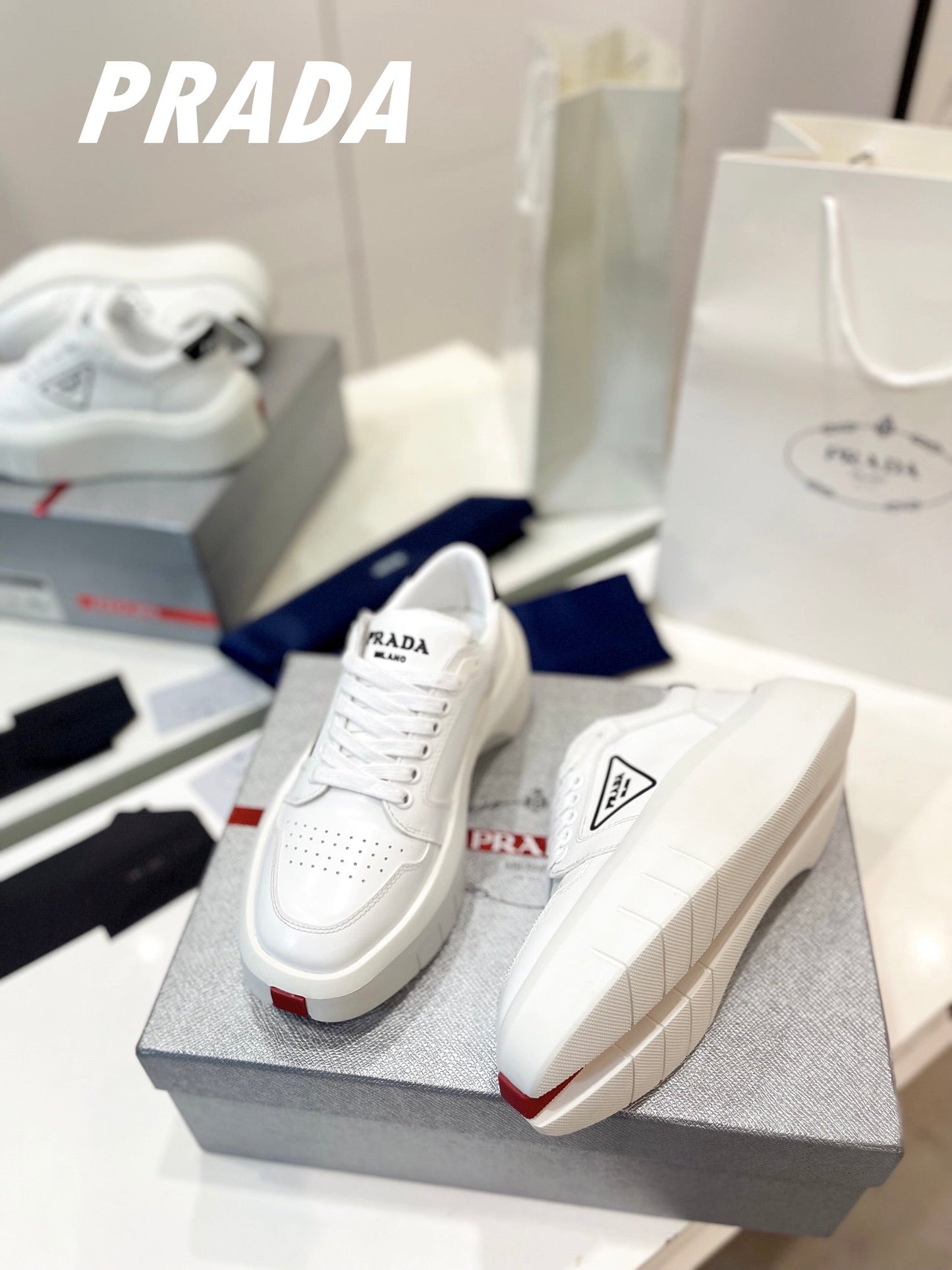 PRA DOWNTOWN THICK-SOLE SNEAKERS WHITE CALFSKIN - 34