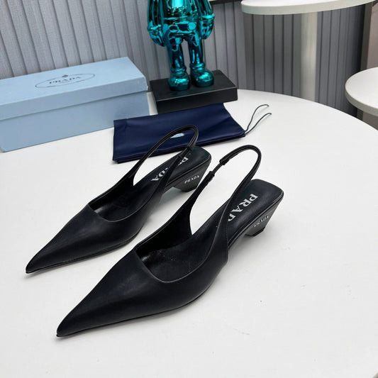 PRADA 26S СЛІНГБЕКИ З ГОСТРИМ НОСКОМ 40 ММ З ЧОРНОЇ ТЕЛЯЧОЇ ШКІРИ