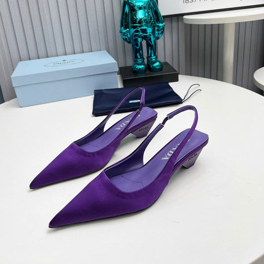 PRADA 26S ГОСТРОНОСІ ТУФЛІ-СЛІНГБЕКИ 40 ММ З ФІОЛЕТОВОГО АТЛАСУ