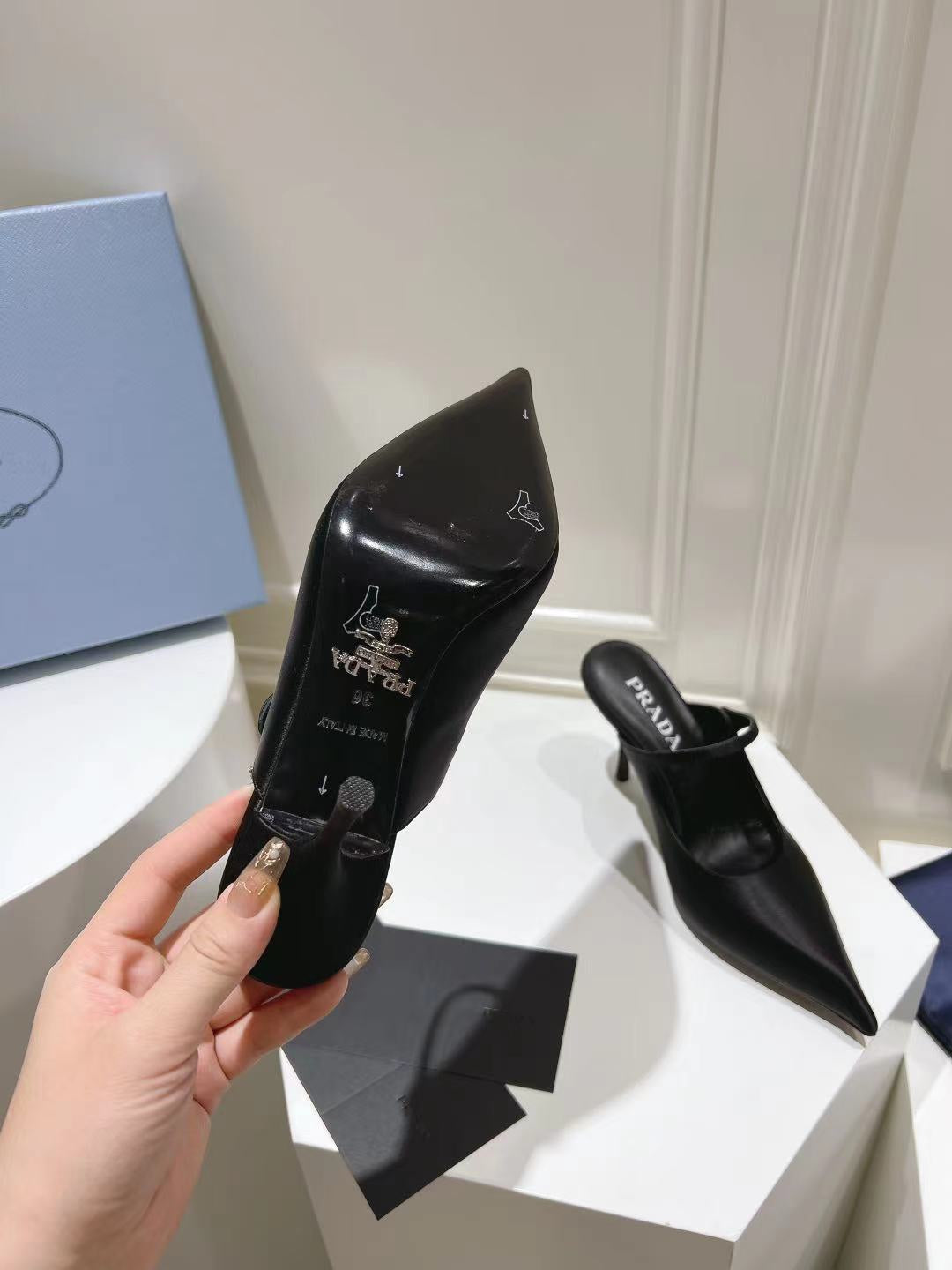 PRA HIGH-HEELED MULES BLACK SATIN - 34