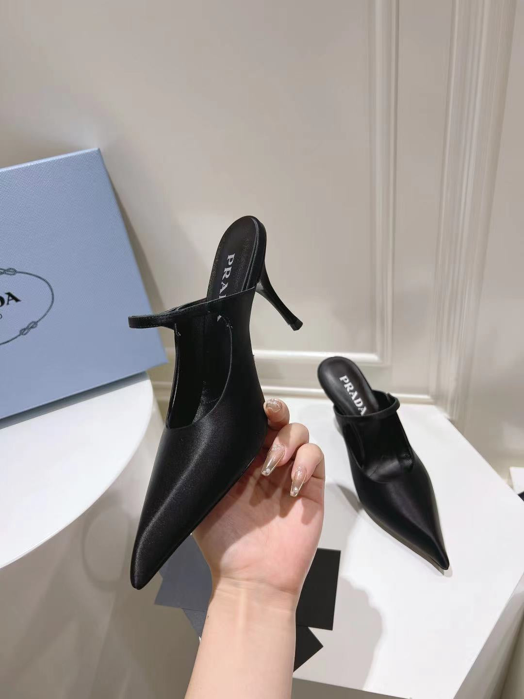 PRA HIGH-HEELED MULES BLACK SATIN - 34