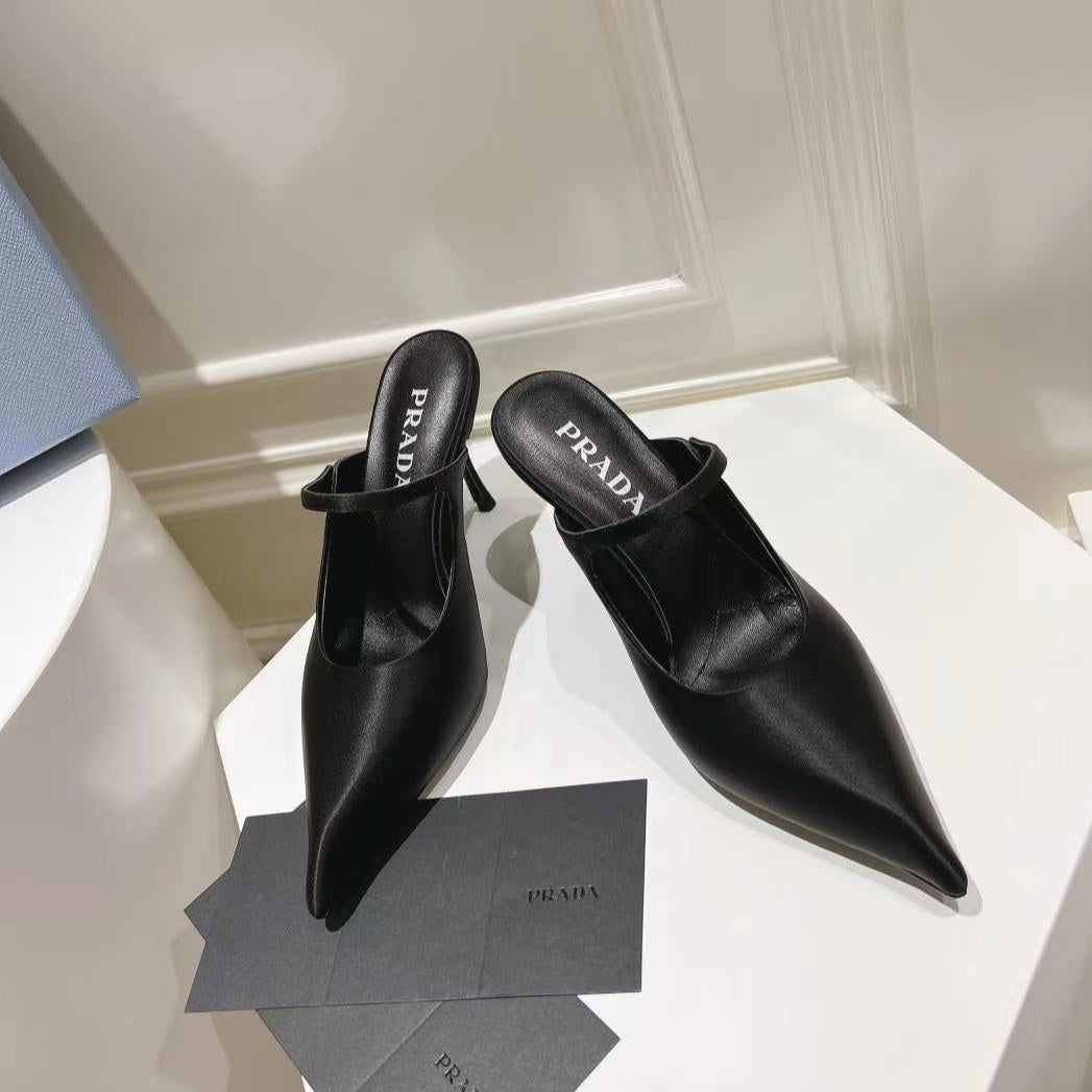 PRA HIGH-HEELED MULES BLACK SATIN - 34