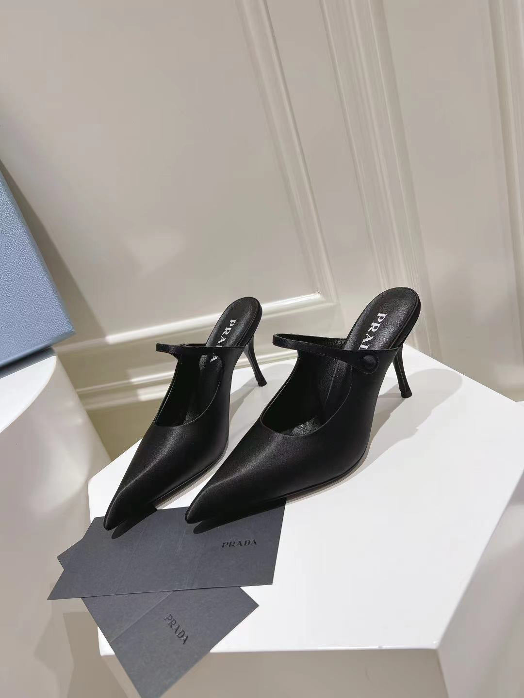 PRA HIGH-HEELED MULES BLACK SATIN - 34
