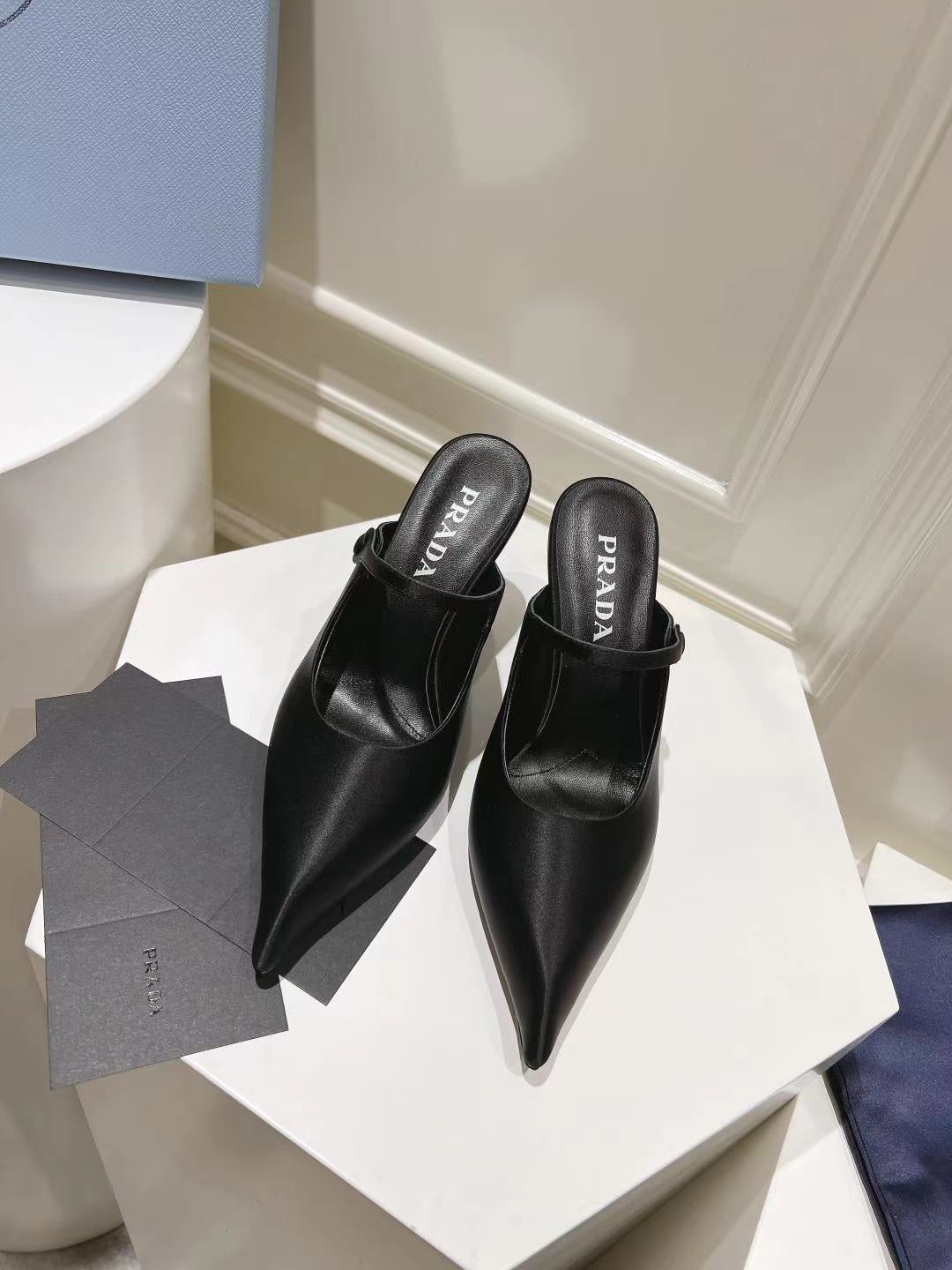 PRA HIGH-HEELED MULES BLACK SATIN - 34