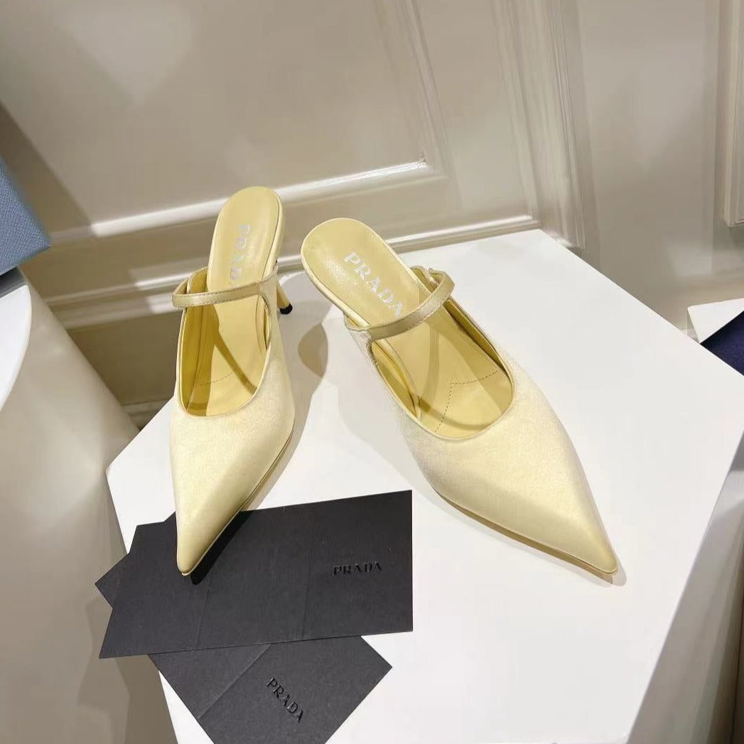 PRA HIGH-HEELED MULES YELLOW CREAM SATIN - 34