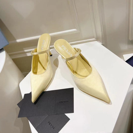 PRA HIGH-HEELED MULES YELLOW CREAM SATIN - 34