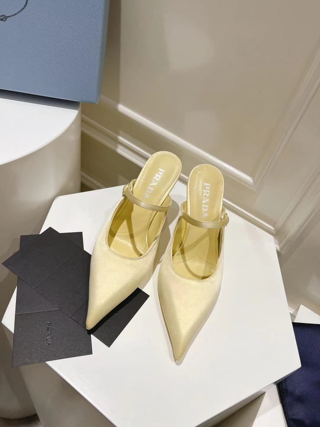 PRA HIGH-HEELED MULES YELLOW CREAM SATIN - 34