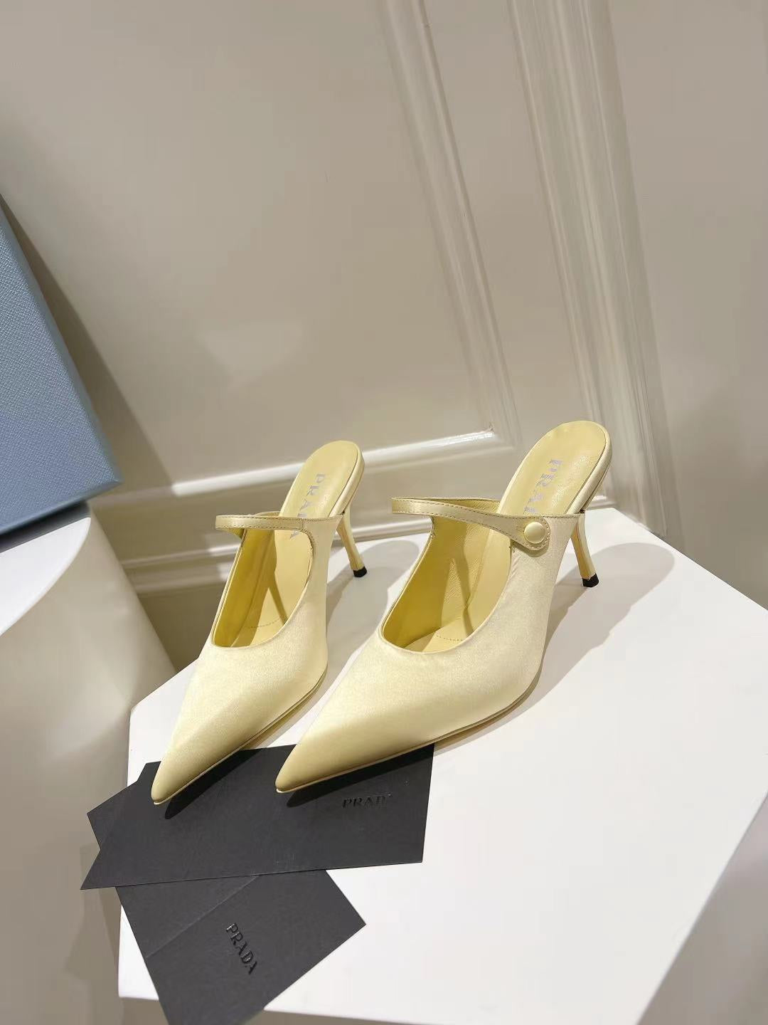 PRA HIGH-HEELED MULES YELLOW CREAM SATIN - 34