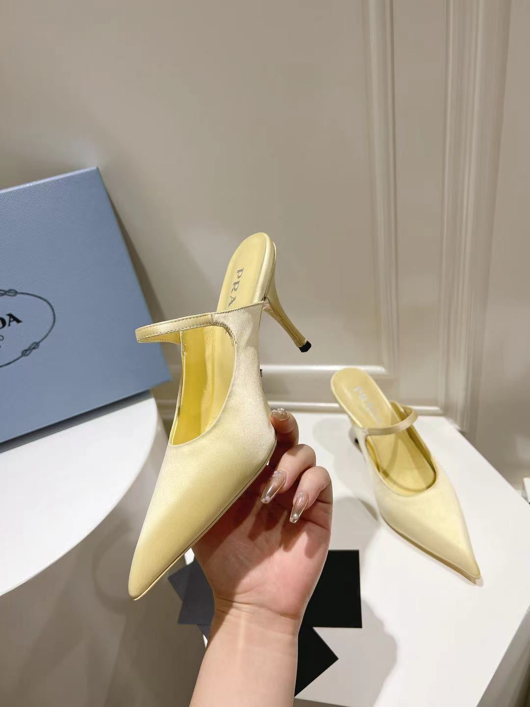 PRA HIGH-HEELED MULES YELLOW CREAM SATIN - 34