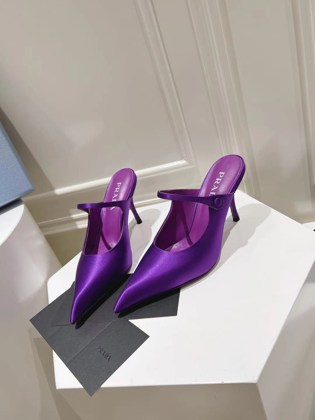 PRA HIGH-HEELED MULES VIOLET SATIN - 34
