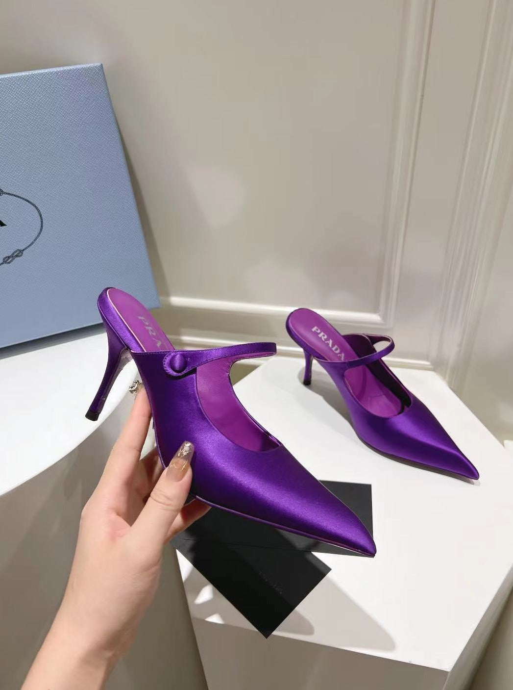 PRA HIGH-HEELED MULES VIOLET SATIN - 34