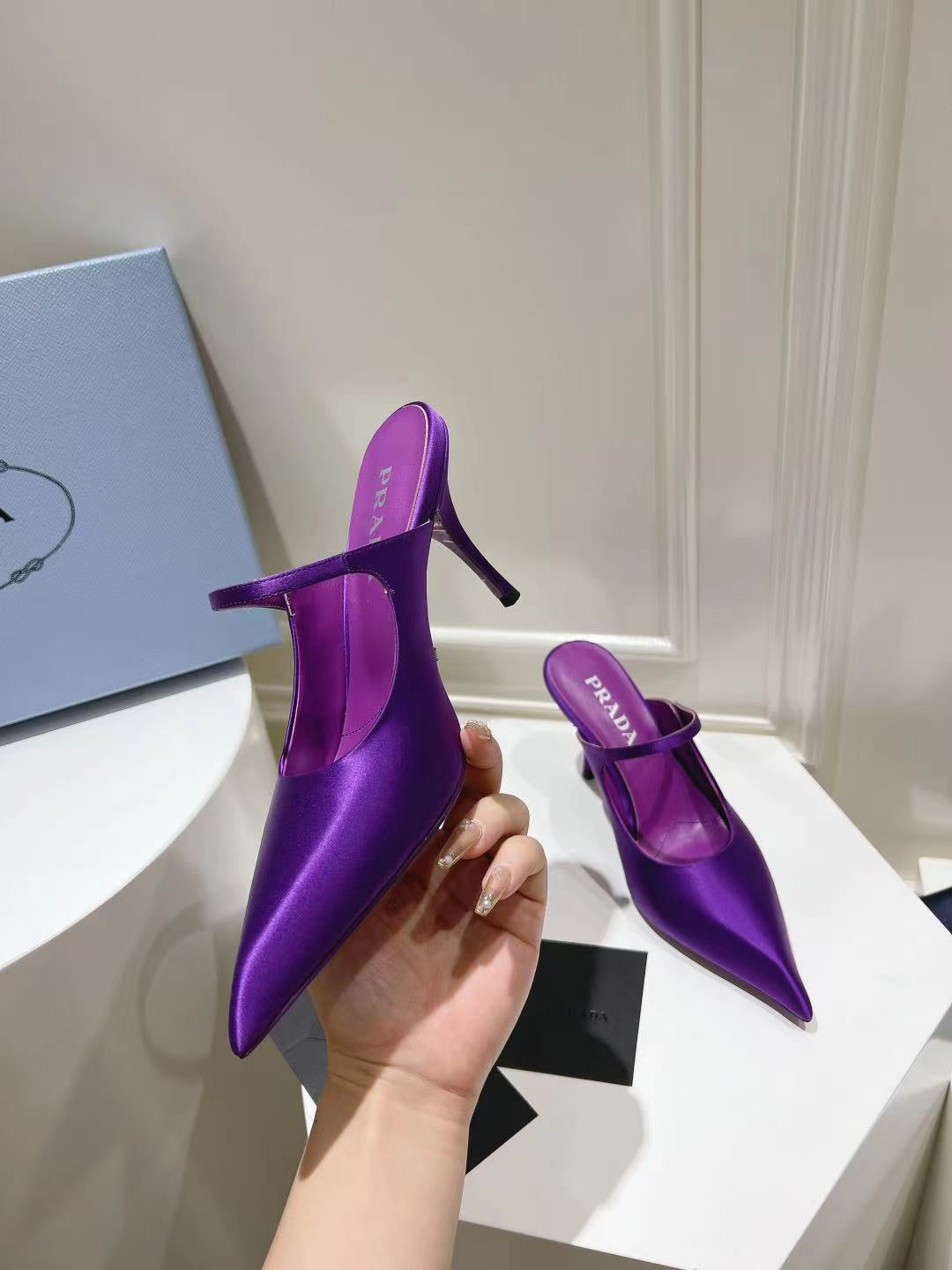 PRA HIGH-HEELED MULES VIOLET SATIN - 34