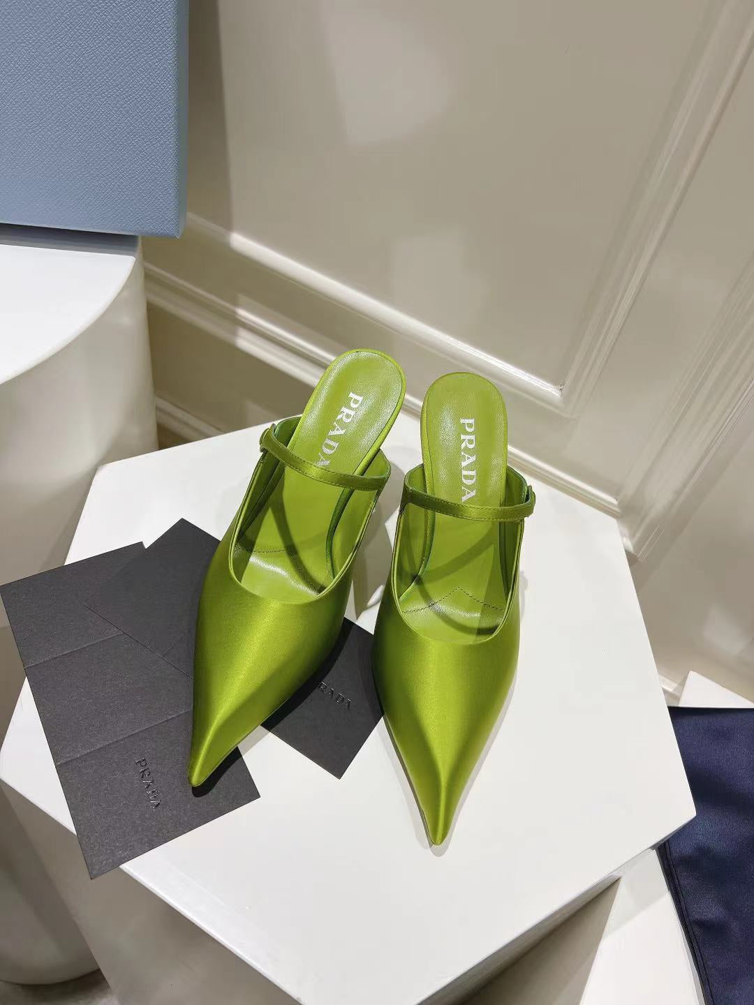 PRA HIGH-HEELED MULES PEAR SATIN - 34