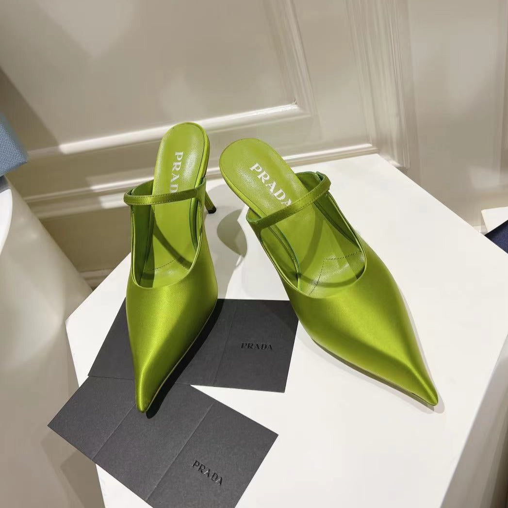 PRA HIGH-HEELED MULES PEAR SATIN - 34