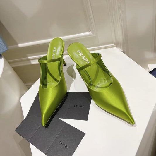 PRA HIGH-HEELED MULES PEAR SATIN - 34