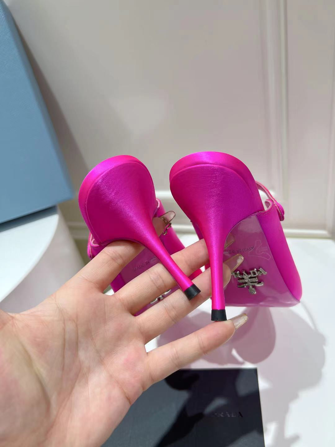 PRA HIGH-HEELED MULES BRIGHT PINK SATIN - 34
