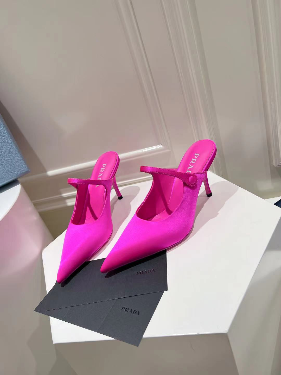 PRA HIGH-HEELED MULES BRIGHT PINK SATIN - 34