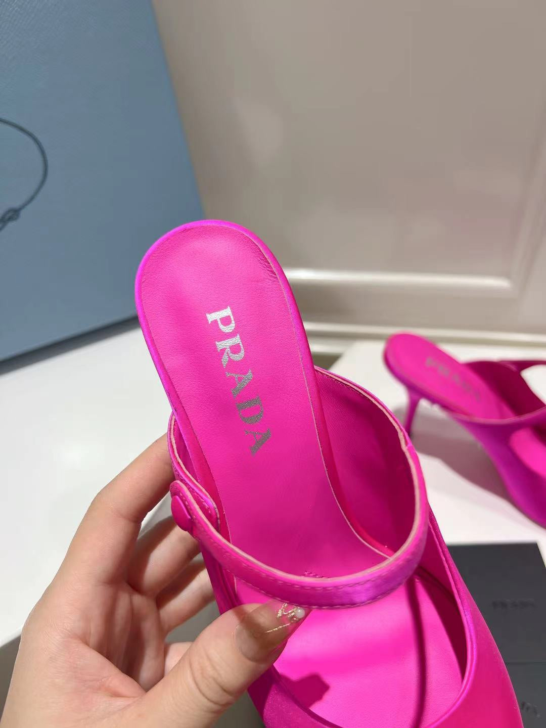 PRA HIGH-HEELED MULES BRIGHT PINK SATIN - 34