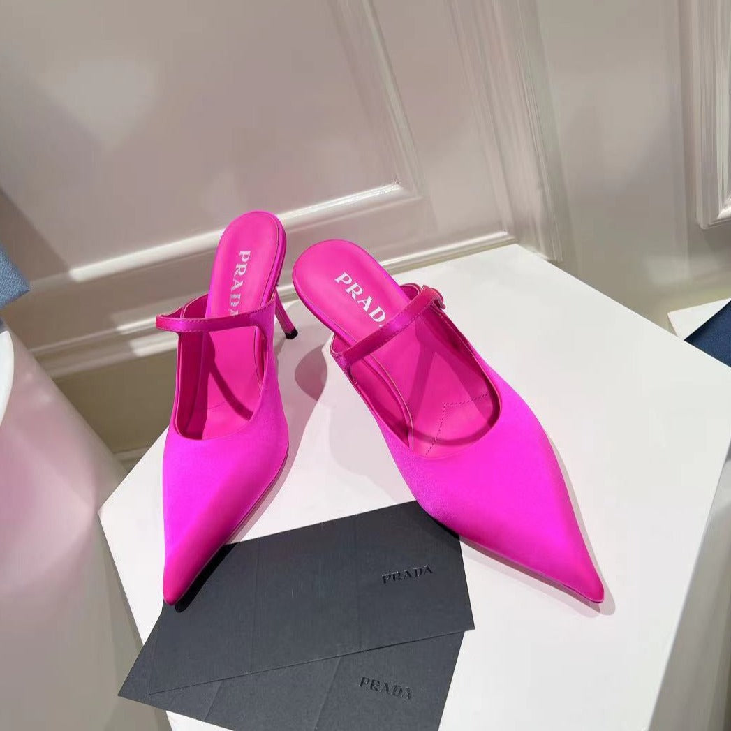 PRA HIGH-HEELED MULES BRIGHT PINK SATIN - 34
