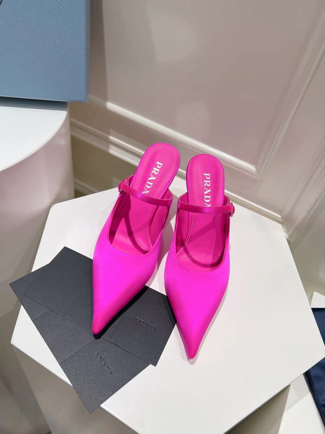 PRA HIGH-HEELED MULES BRIGHT PINK SATIN - 34