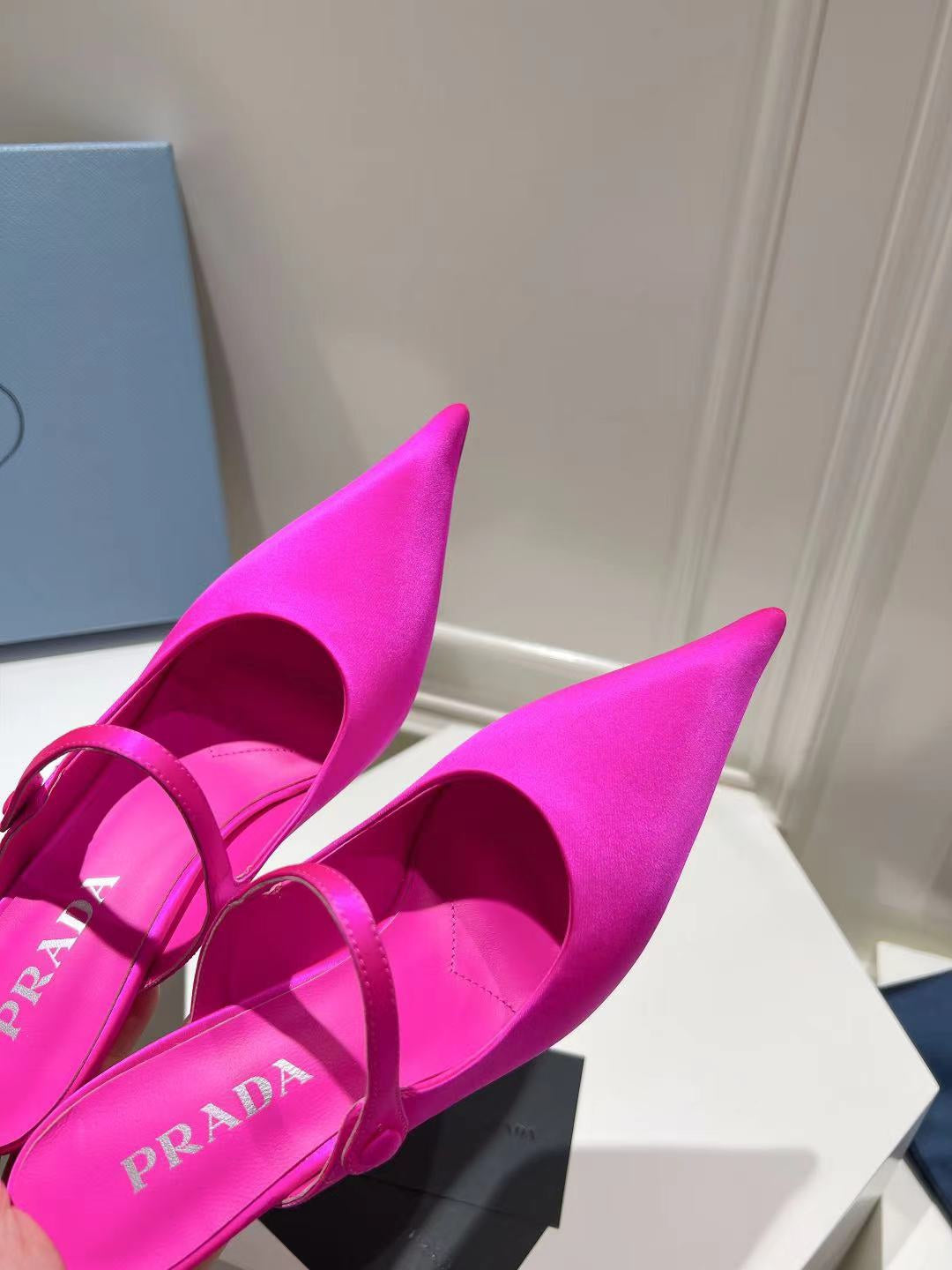 PRA HIGH-HEELED MULES BRIGHT PINK SATIN - 34