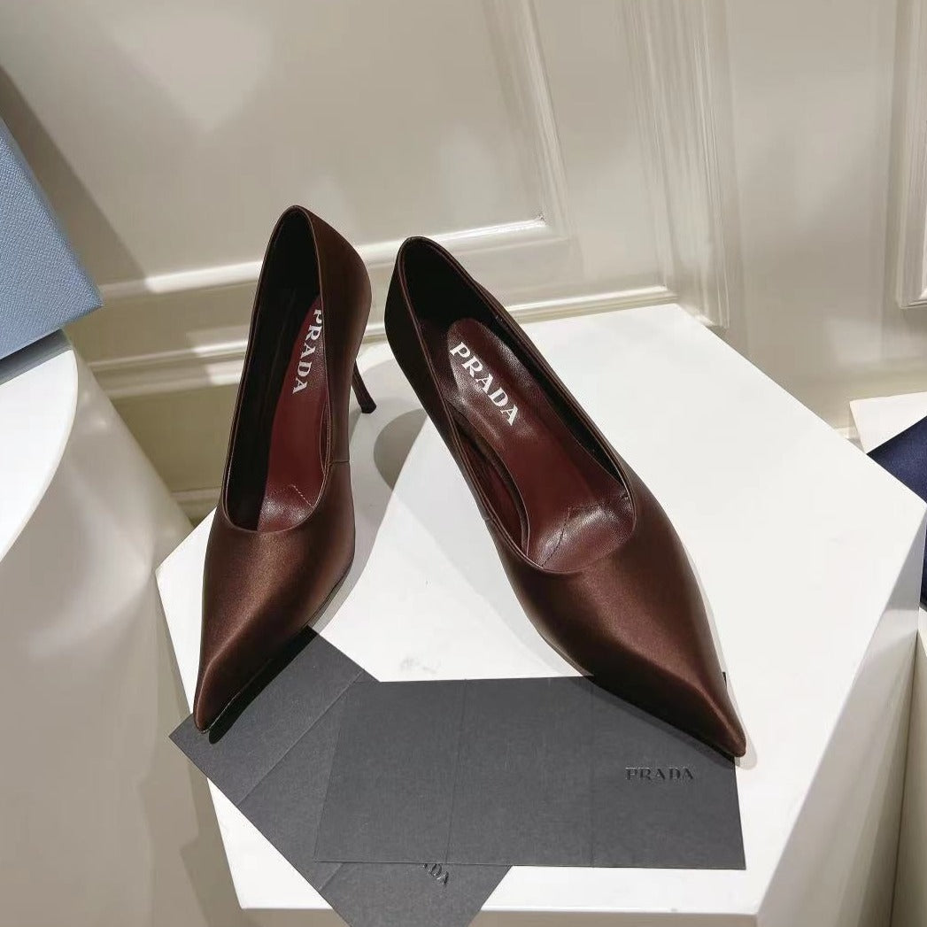 PRA BASIC HIGH-HEELED CHOCOLATE SATIN - 34