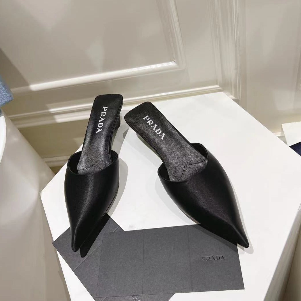 PRA POINTED-TOE MULES BLACK SATIN - 34