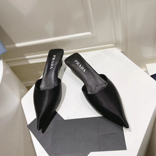PRA POINTED-TOE MULES BLACK SATIN - 34