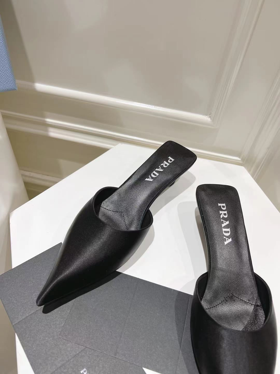 PRA POINTED-TOE MULES BLACK SATIN - 34