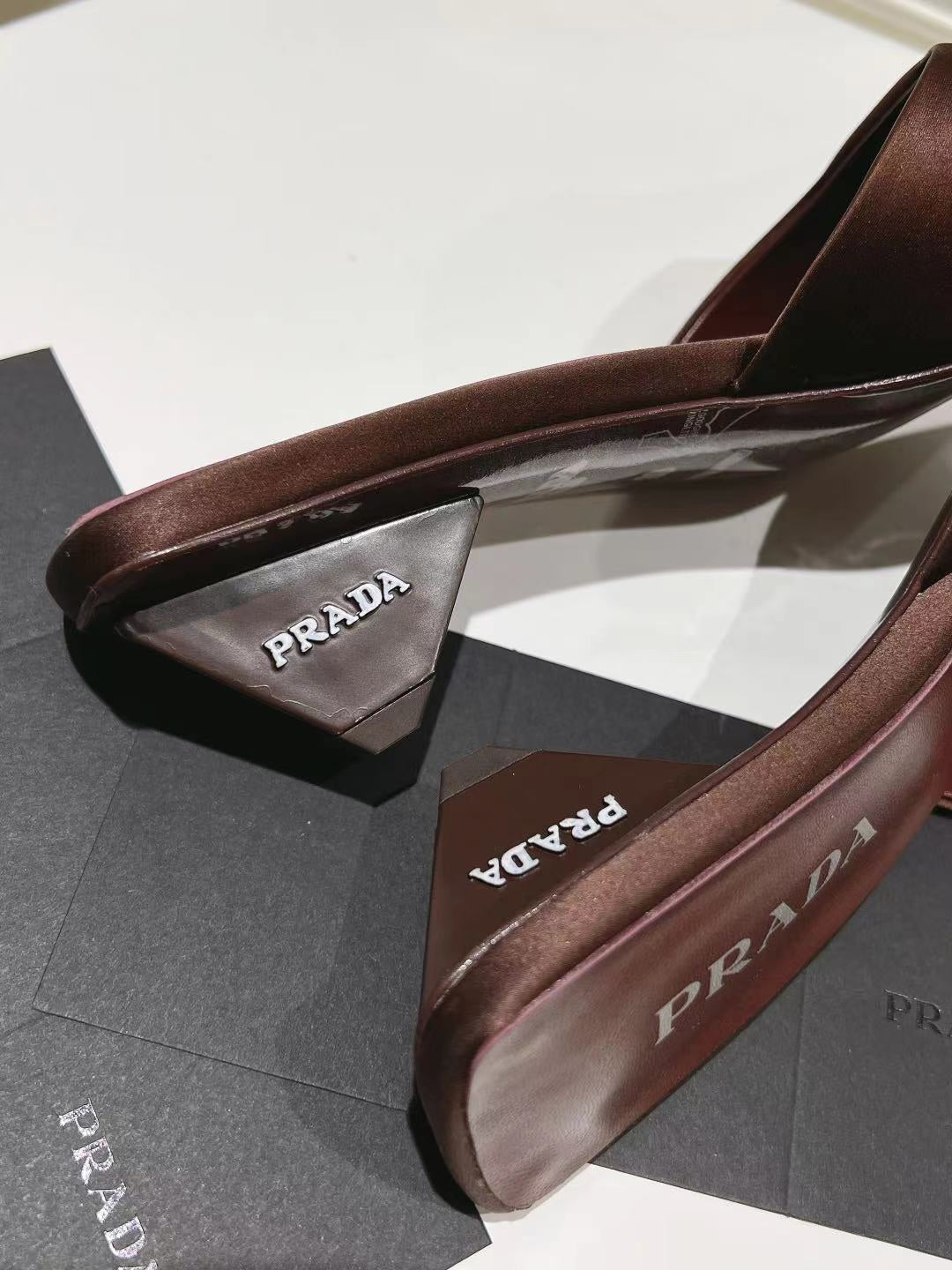PRA POINTED-TOE MULES CHOCOLATE SATIN - 34