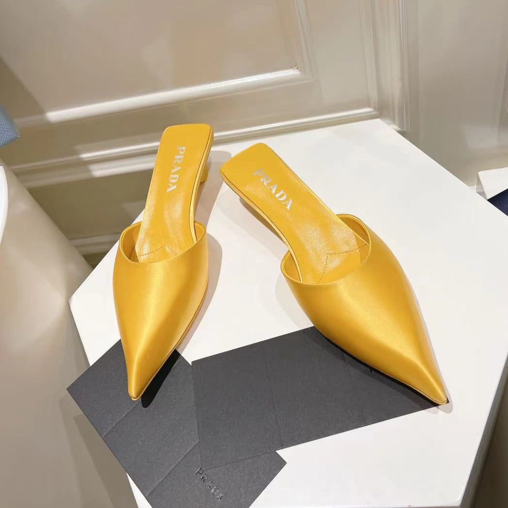 PRA POINTED-TOE MULES YELLOW SATIN - 34