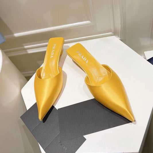 PRA POINTED-TOE MULES YELLOW SATIN - 34