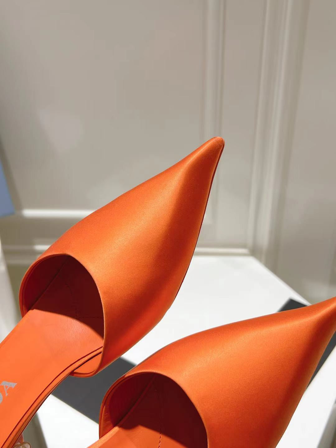 PRA POINTED-TOE MULES BRIGHT ORANGE SATIN - 34