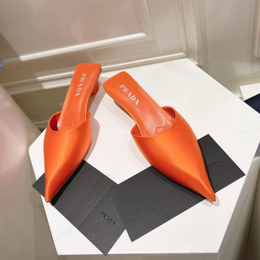 PRA POINTED-TOE MULES BRIGHT ORANGE SATIN - 34