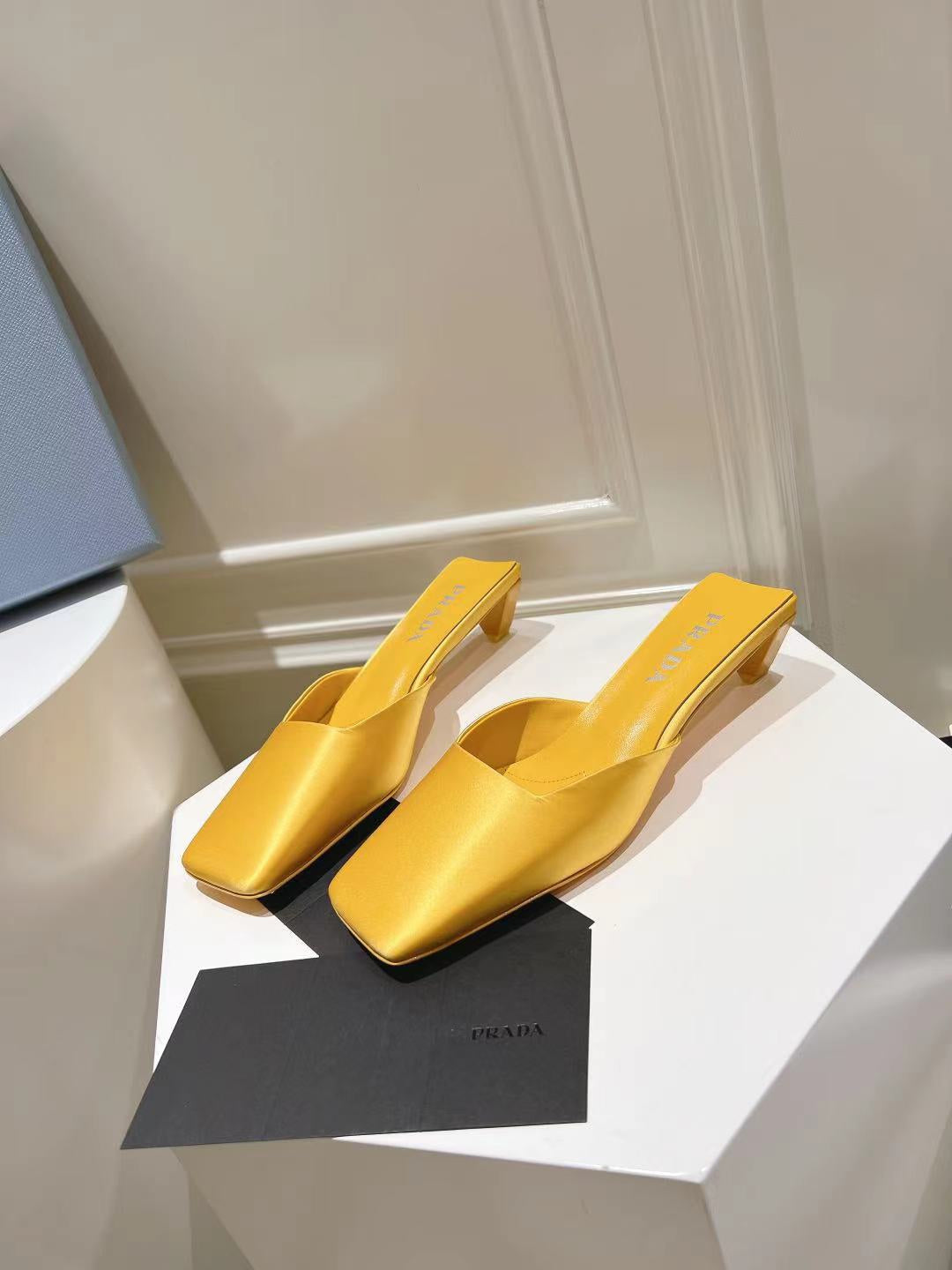 PRA SQUARE TOE MULES YELLOW SATIN - 34