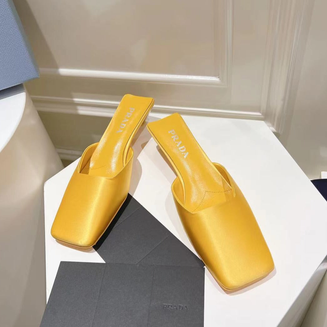 PRA SQUARE TOE MULES YELLOW SATIN - 34