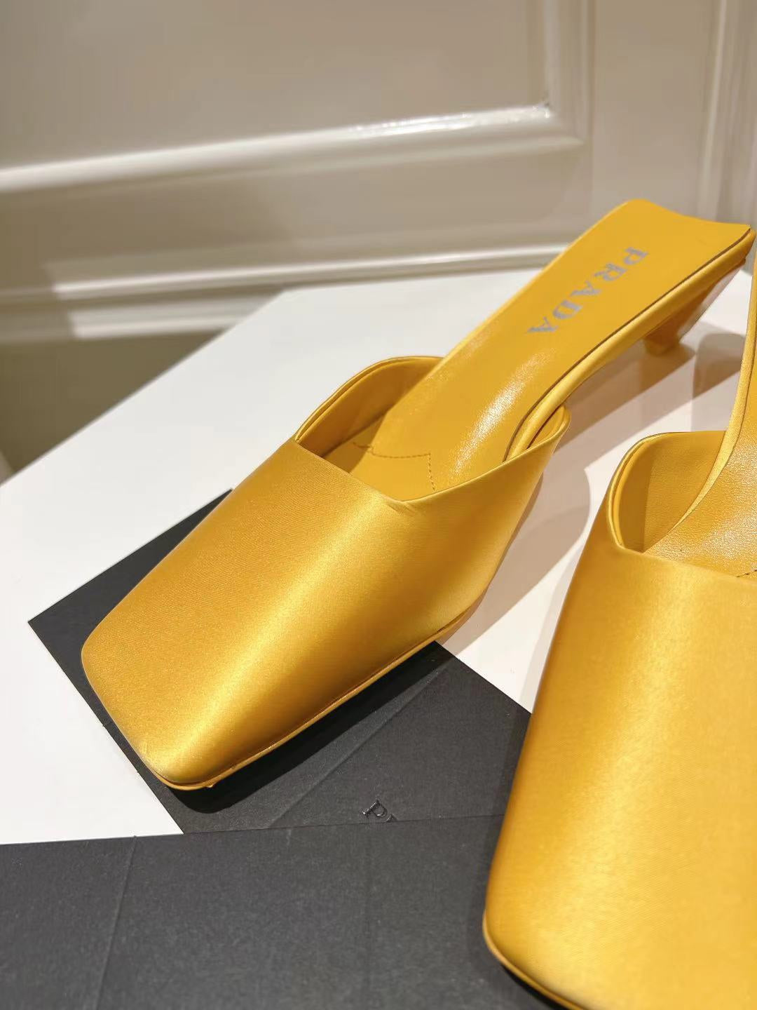 PRA SQUARE TOE MULES YELLOW SATIN - 34