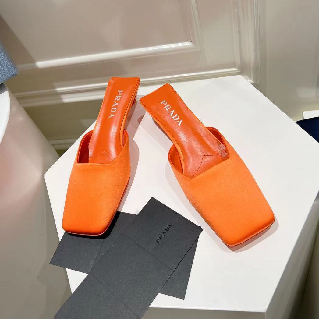 PRA SQUARE TOE MULES BRIGHT ORANGE SATIN - 34