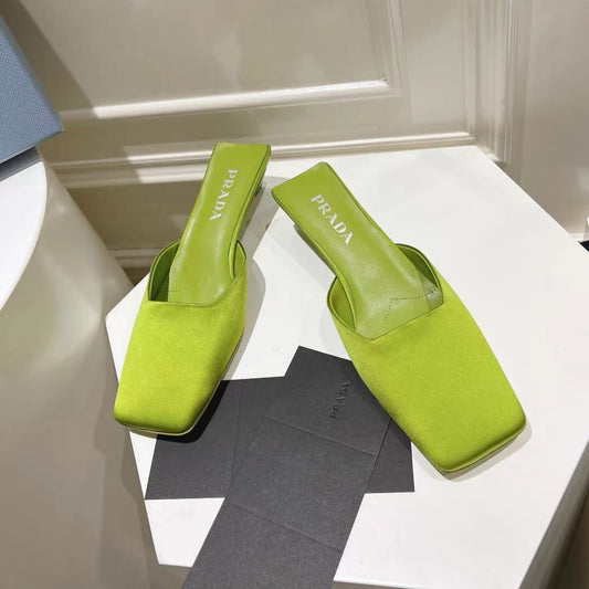 PRA SQUARE TOE MULES PEAR SATIN - 34