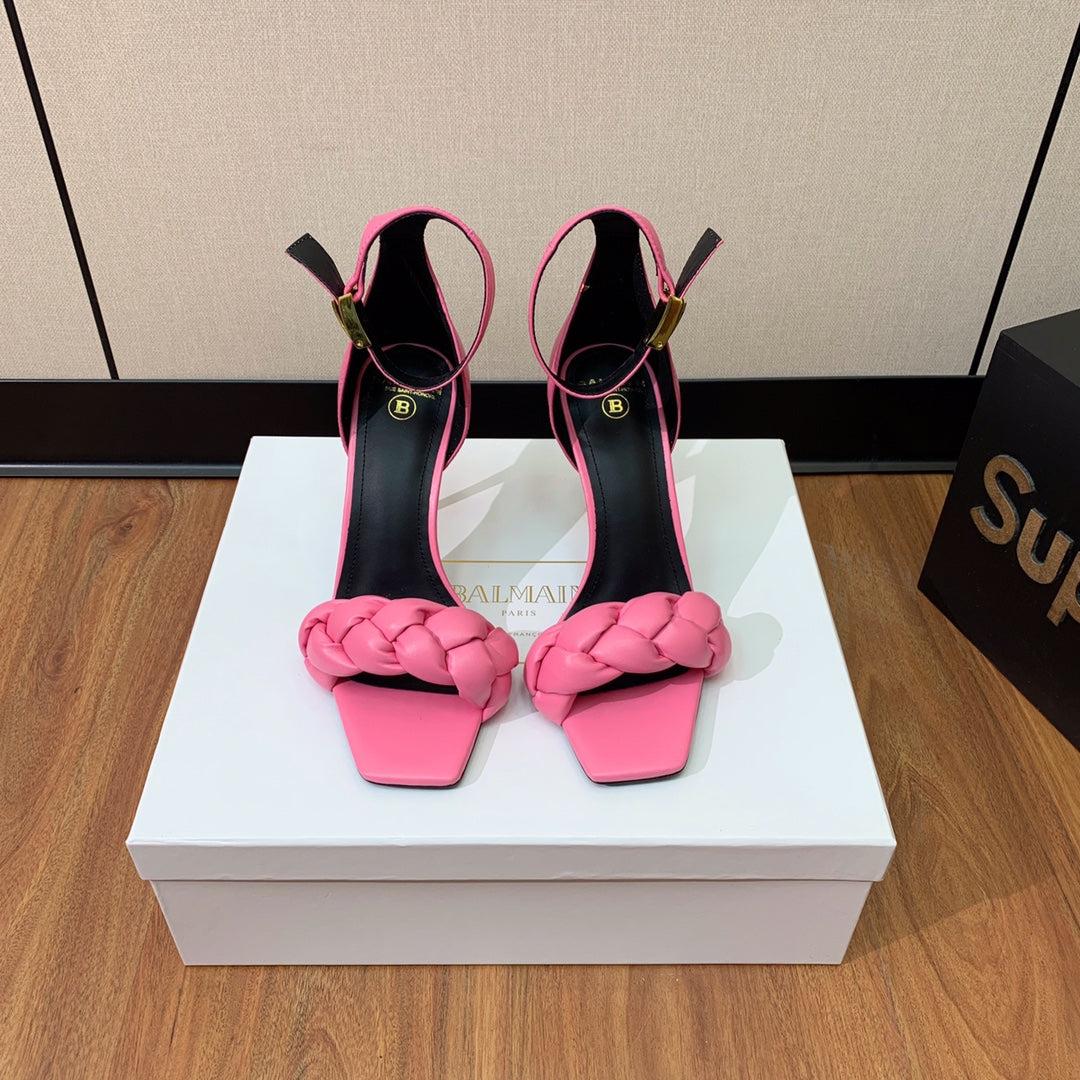 BALMAIN 25S ANKLE STRAP HIGH HEEL 95MM IN PINK CALFSKIN - 36