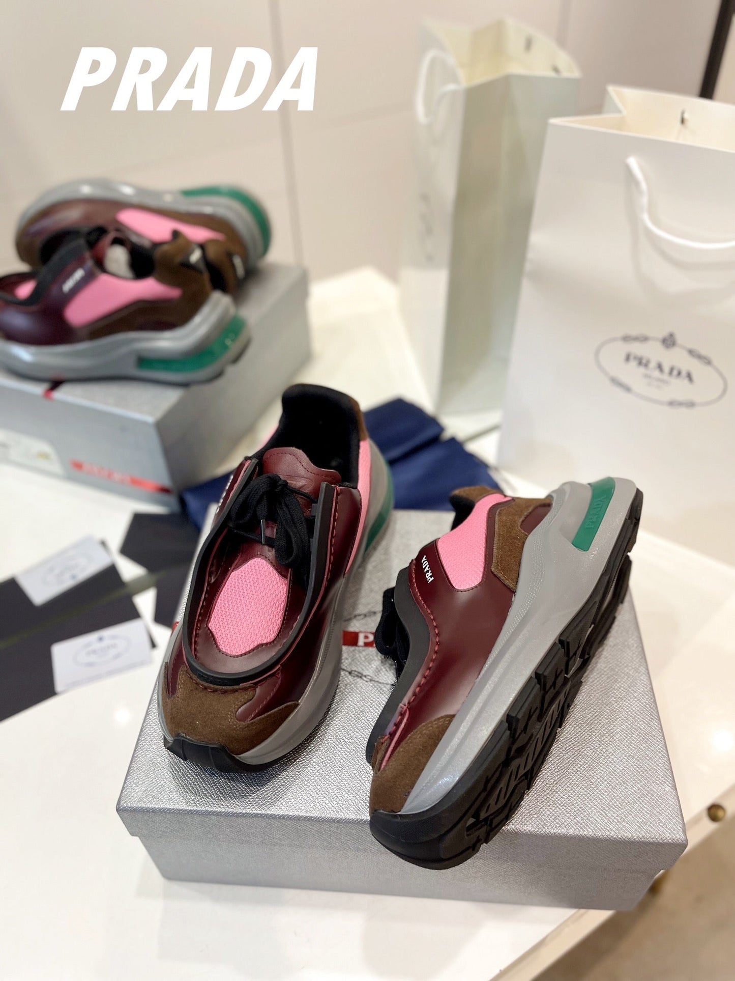 PRA SYSTEME BRUSHED SNEAKERS WINE AND PINK CALFSKIN - 34